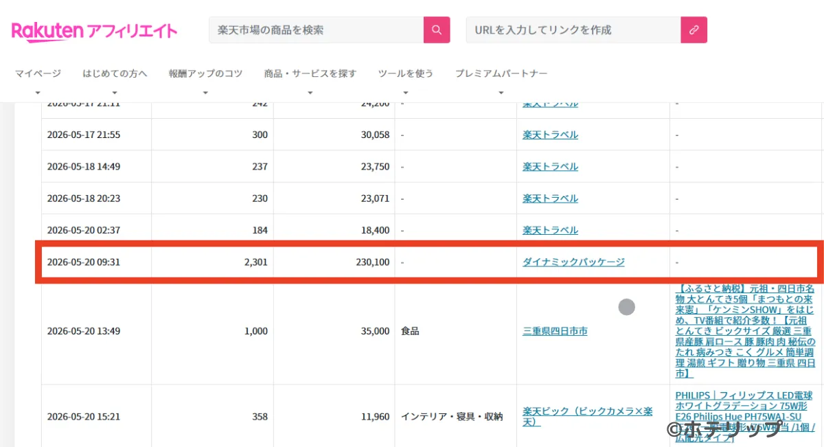 楽天トラベルで2000円越えの予約を獲得した画面のスクリーンショット