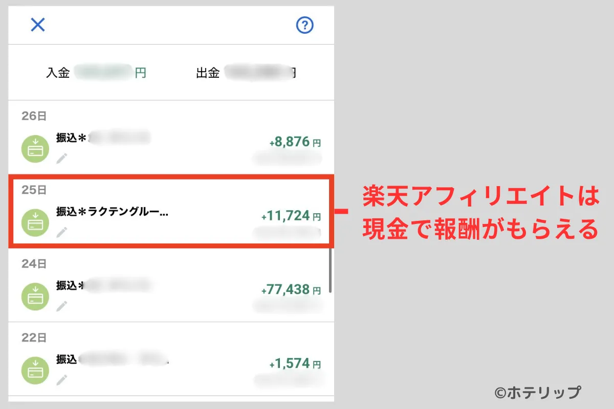 楽天アフィリエイトの報酬の銀行振込画面